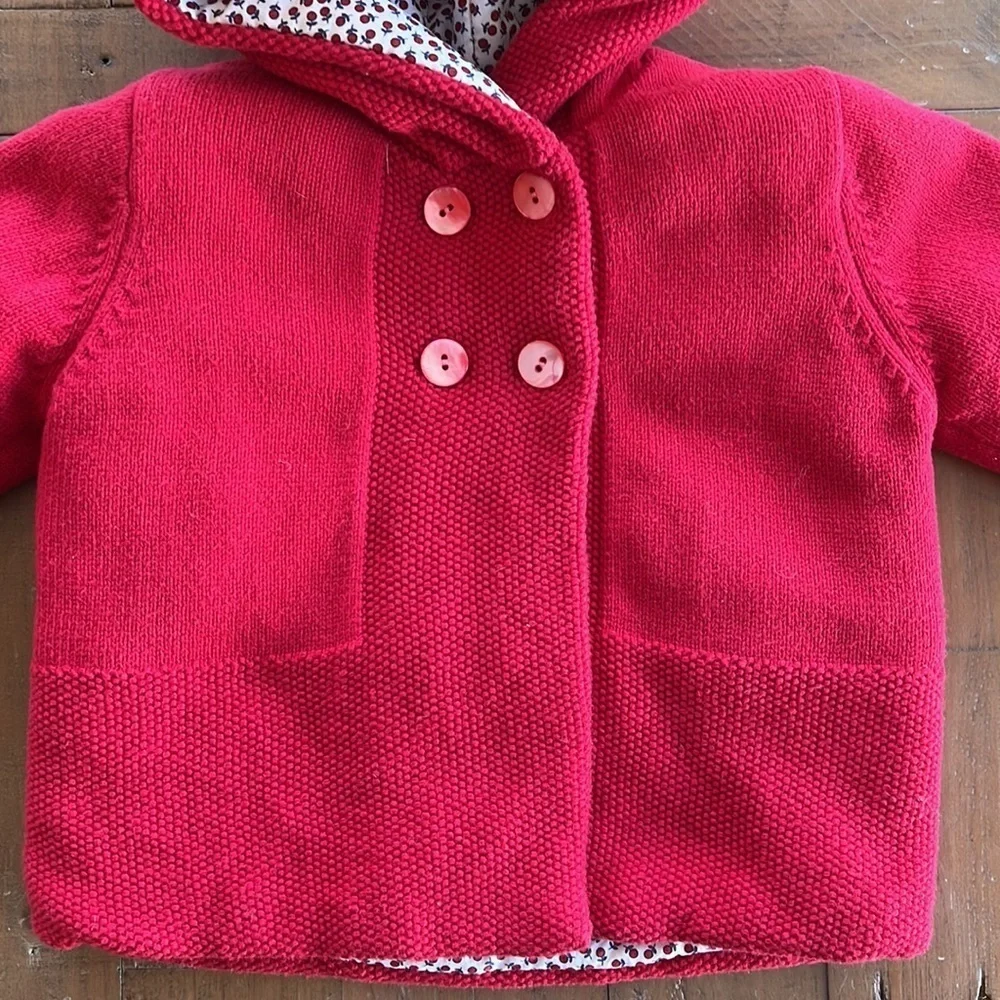 Jacadi red knit cherry lined coat